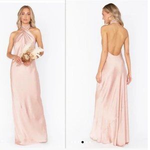 NWOT Show Me Your MuMu Backless Jasmine Halter Maxi Dress Rose Gold Luxe Satin M